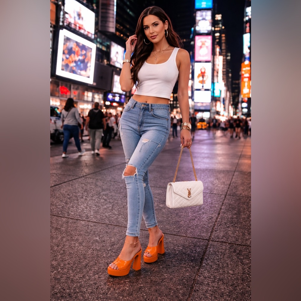 Chase + Chloe Orange Platform Mule Heels Size 5.5 - Picture 1 of 12
